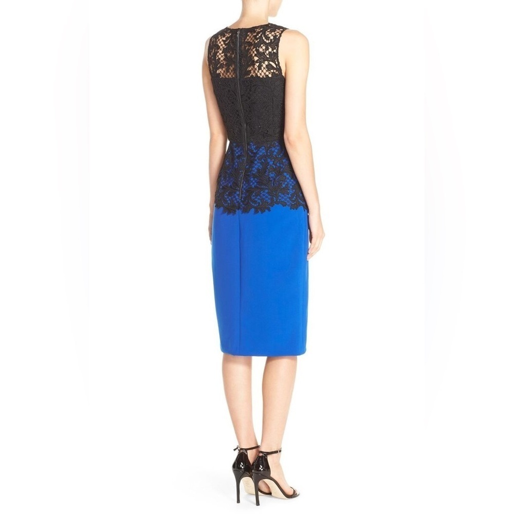 New!Sachin & Babi Noir Carolina Lace Overlay Sheath Black & Blue Midi Dress💙4,10 - Picture 4 of 13